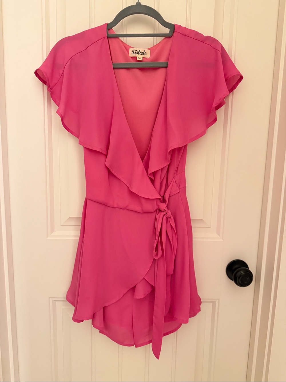 Listicle Hot Pink Ruffle Wrap Romper - Picture 2 of 7